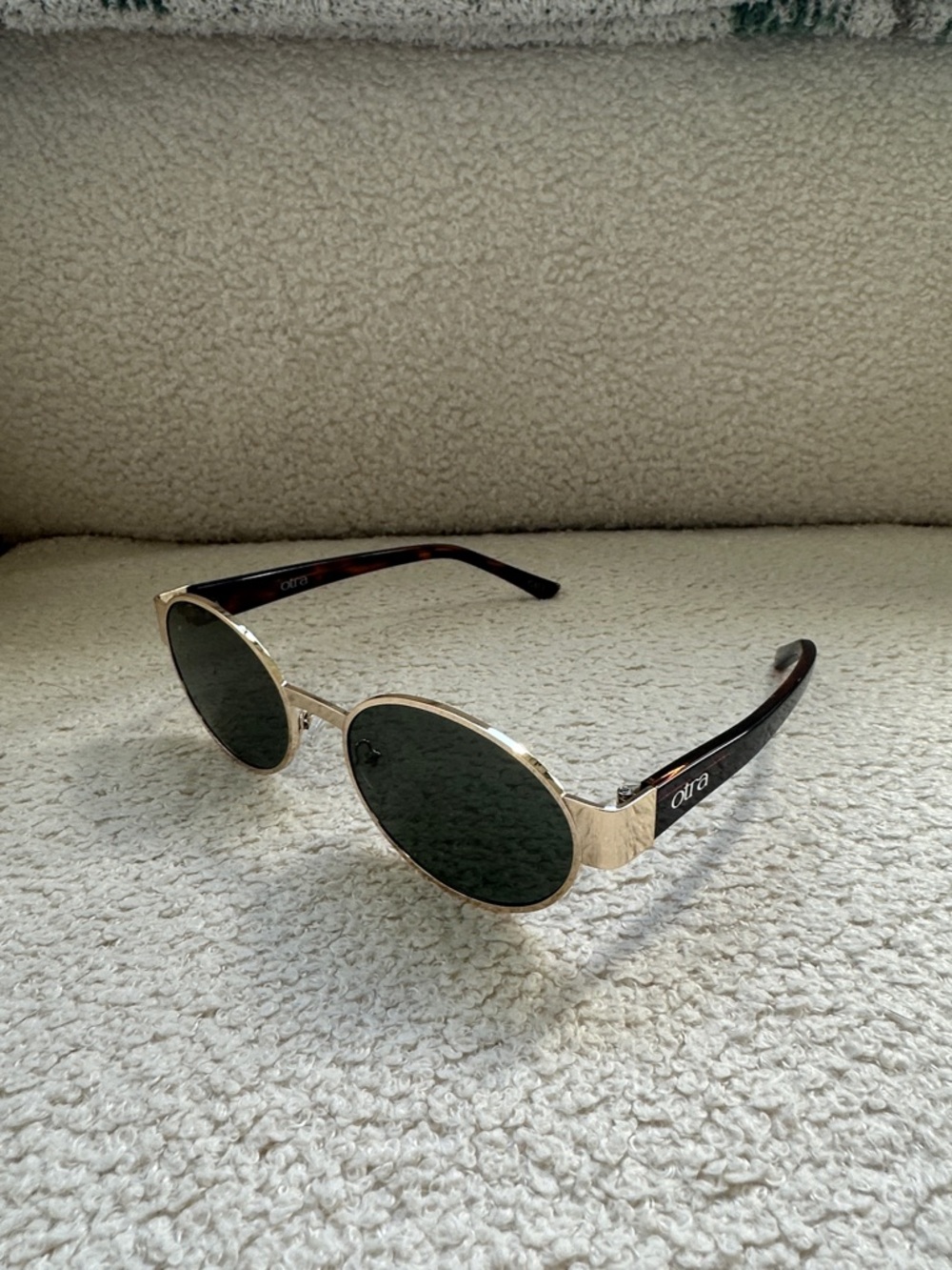 Otra Gold Frame Sunglasses with Dark Green Lenses and Black Arms
